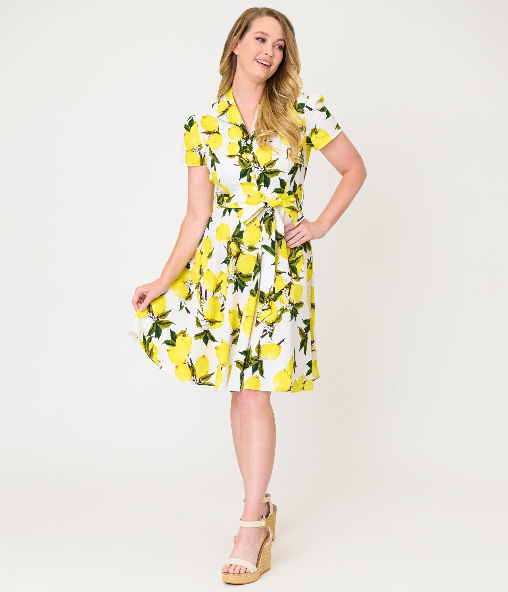 Lemon Yellow Button - Up Swing Dress - Unique Vintage - Womens, DRESSES, SWING