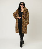 Leopard Faux Fur Long Coat - Unique Vintage - Womens, TOPS, OUTERWEAR