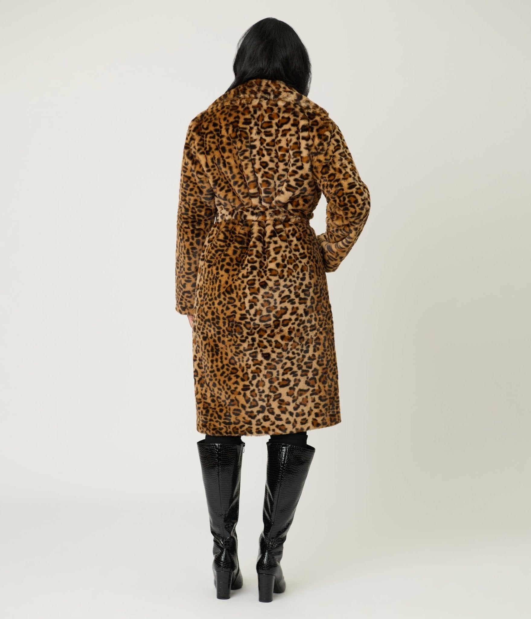 Leopard Faux Fur Long Coat - Unique Vintage - Womens, TOPS, OUTERWEAR