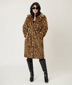 Leopard Faux Fur Long Coat - Unique Vintage - Womens, TOPS, OUTERWEAR