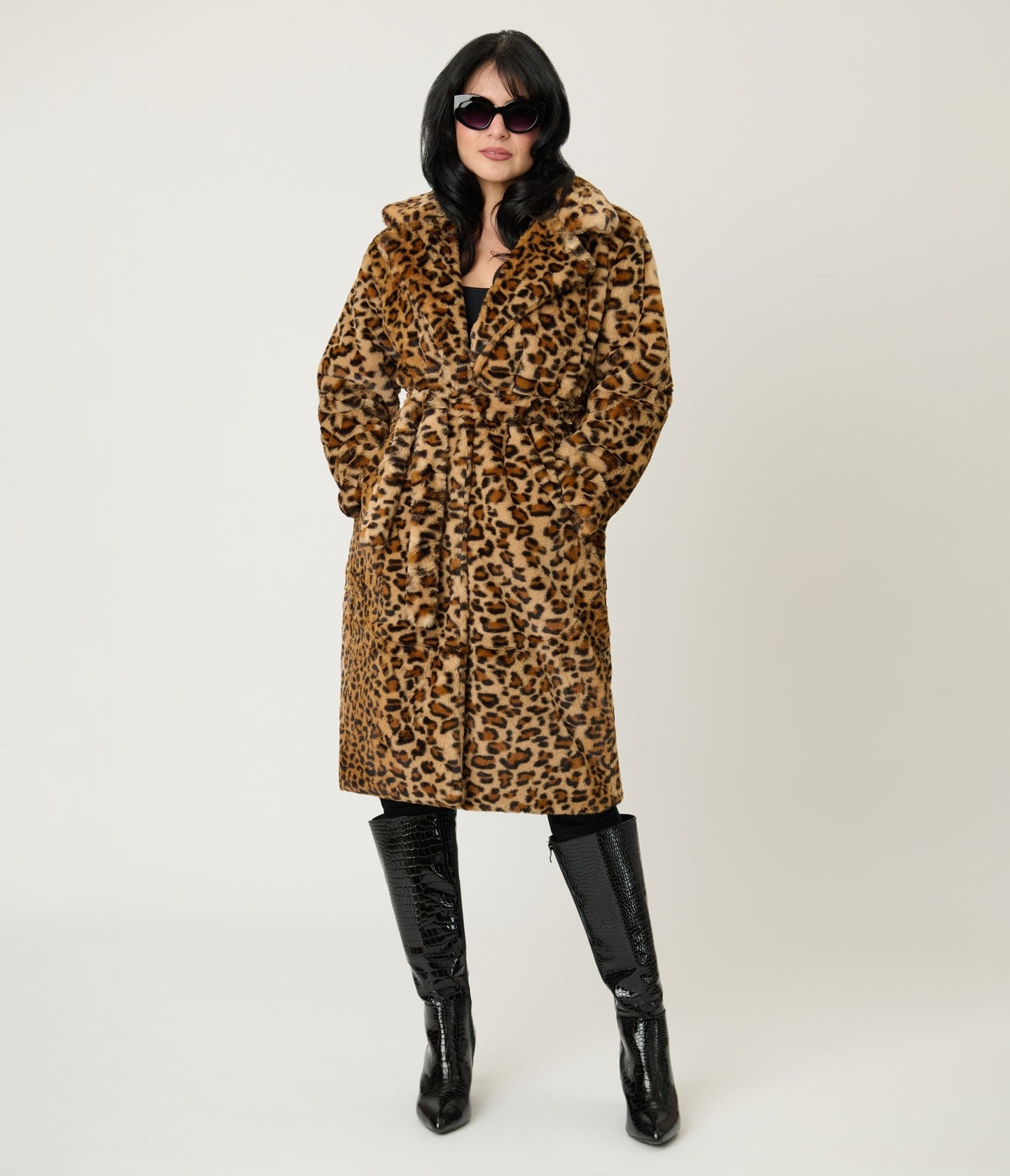 Leopard Faux Fur Long Coat - Unique Vintage - Womens, TOPS, OUTERWEAR
