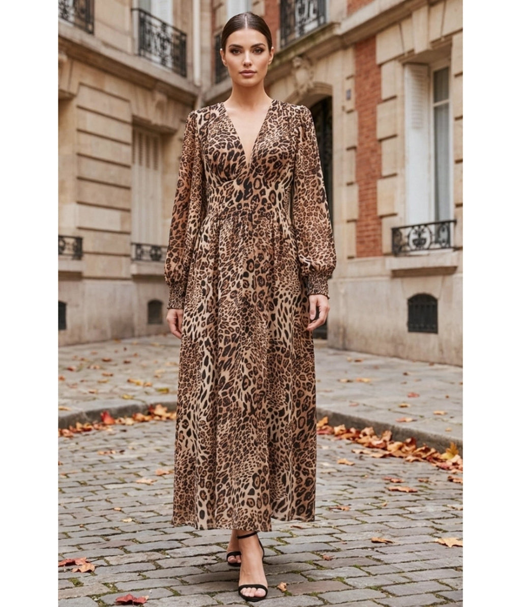 Leopard Print Chiffon Maxi Dress - Unique Vintage - Maxi Dresses