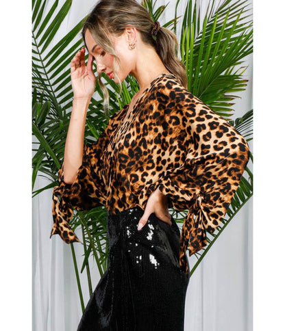 Leopard Print Dolman Sleeve Blouse - Unique Vintage - Womens, TOPS, SHIRTS