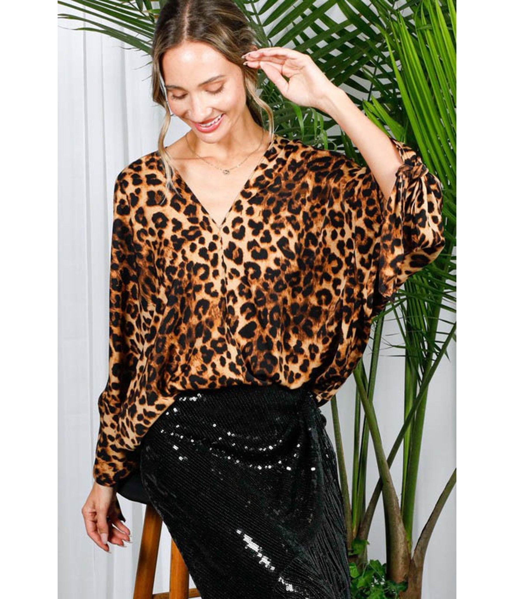 Leopard Print Dolman Sleeve Blouse - Unique Vintage - Womens, TOPS, SHIRTS