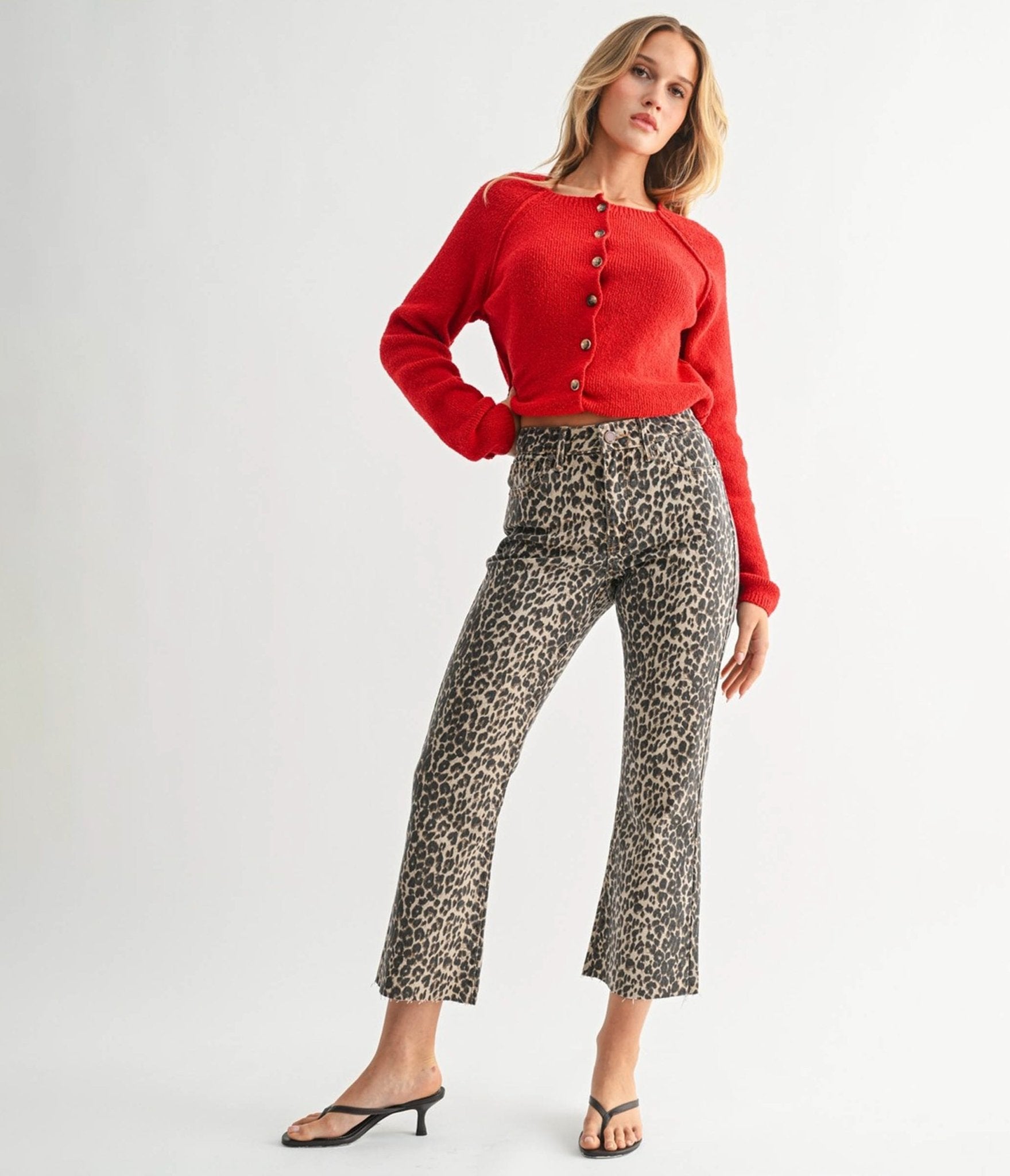 Leopard Print High Rise Flare Jeans - Unique Vintage - Womens, BOTTOMS, PANTS