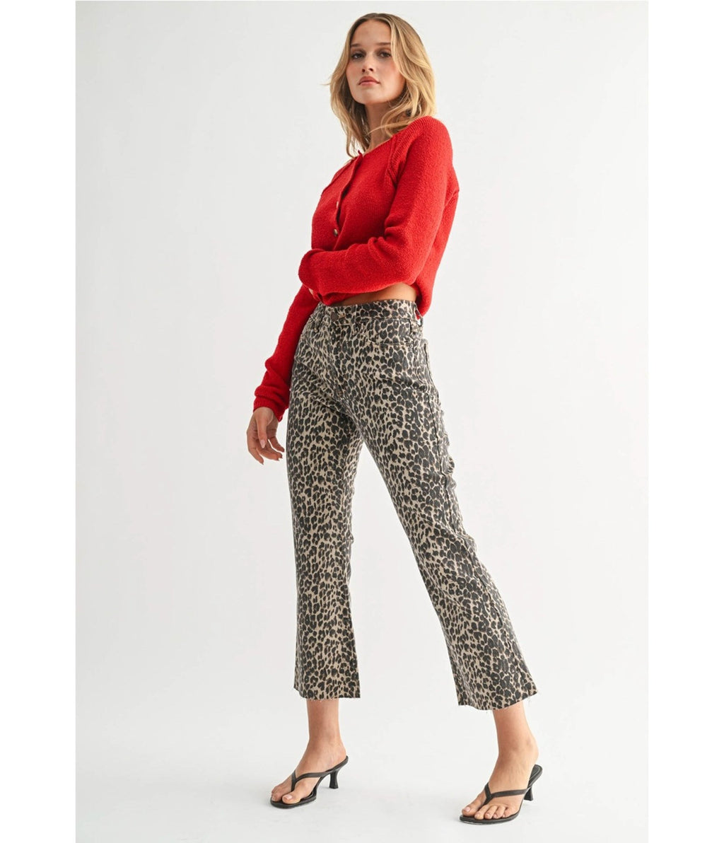 Leopard Print High Rise Flare Jeans - Unique Vintage - Womens, BOTTOMS, PANTS