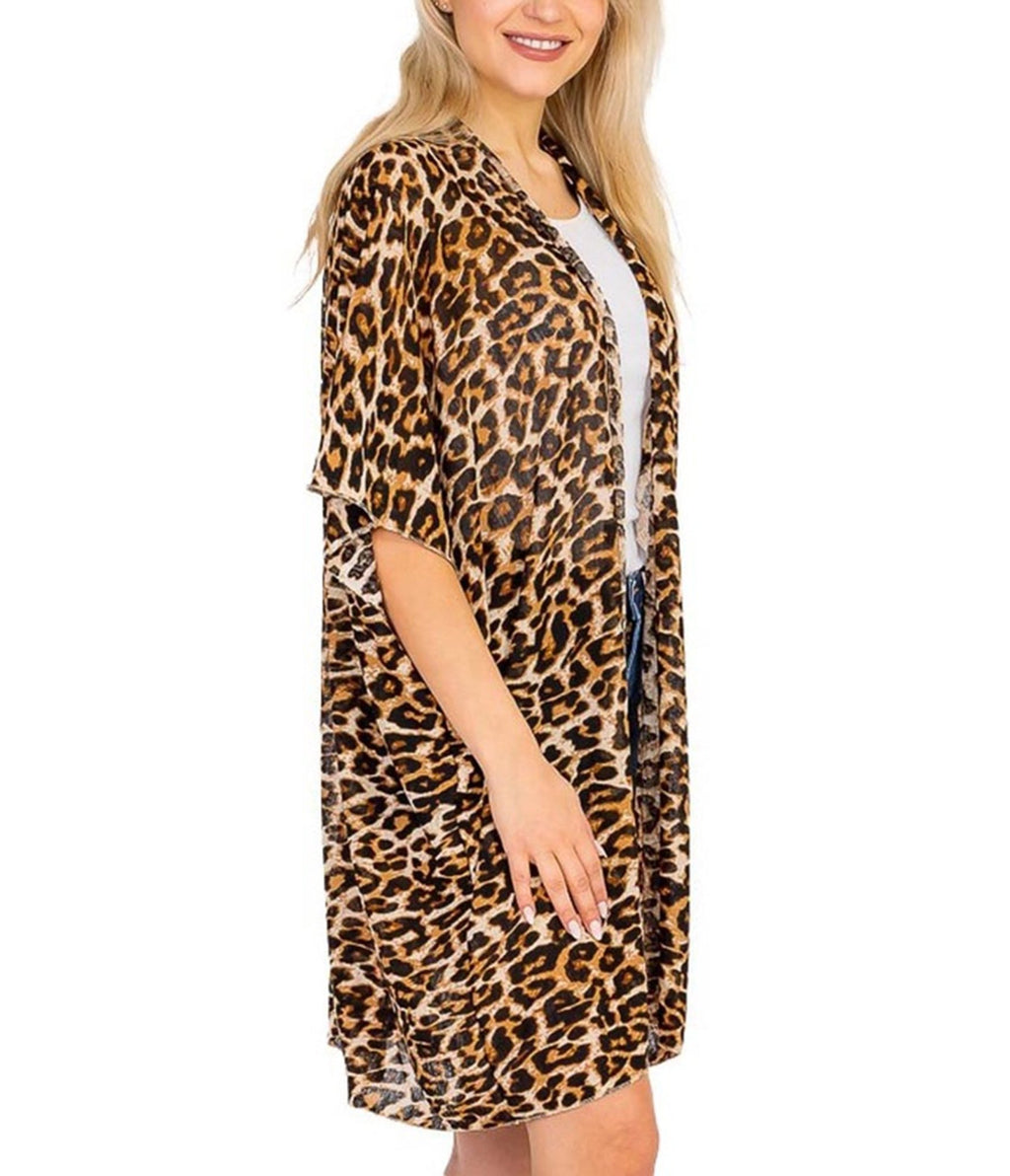 Leopard Print Open Front Kimono - Unique Vintage - Womens, SWIM, COVERUPS