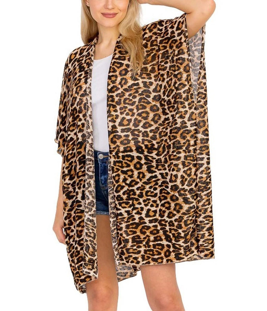 Leopard Print Open Front Kimono - Unique Vintage - Womens, SWIM, COVERUPS