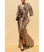 Leopard Print Ruched Surplice Dress - Unique Vintage - Wrap Dresses