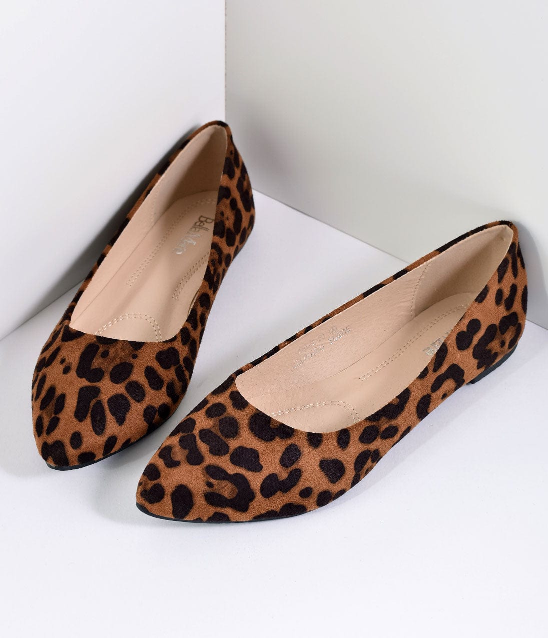 Leopard Print Suede Pointed Toe Flats - Unique Vintage - Womens, SHOES, FLATS