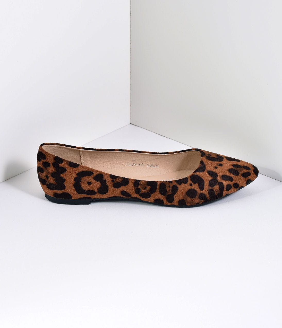 Leopard Print Suede Pointed Toe Flats - Unique Vintage - Womens, SHOES, FLATS