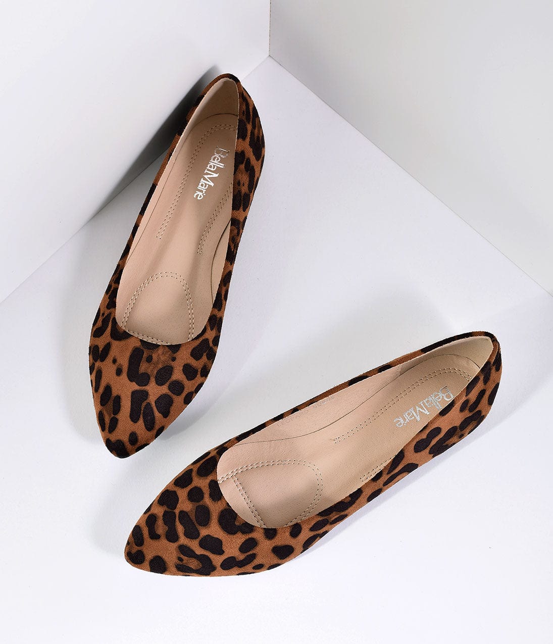 Leopard Print Suede Pointed Toe Flats - Unique Vintage - Womens, SHOES, FLATS