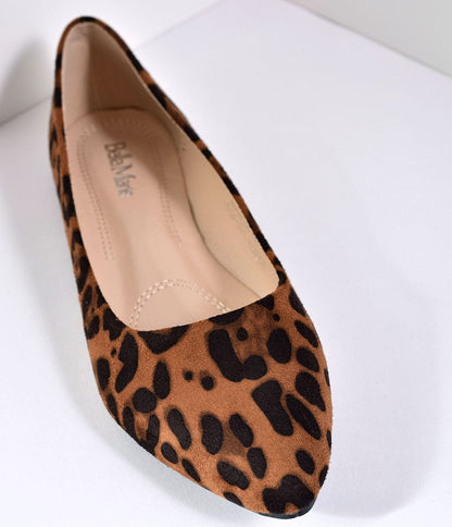 Leopard Print Suede Pointed Toe Flats - Unique Vintage - Womens, SHOES, FLATS