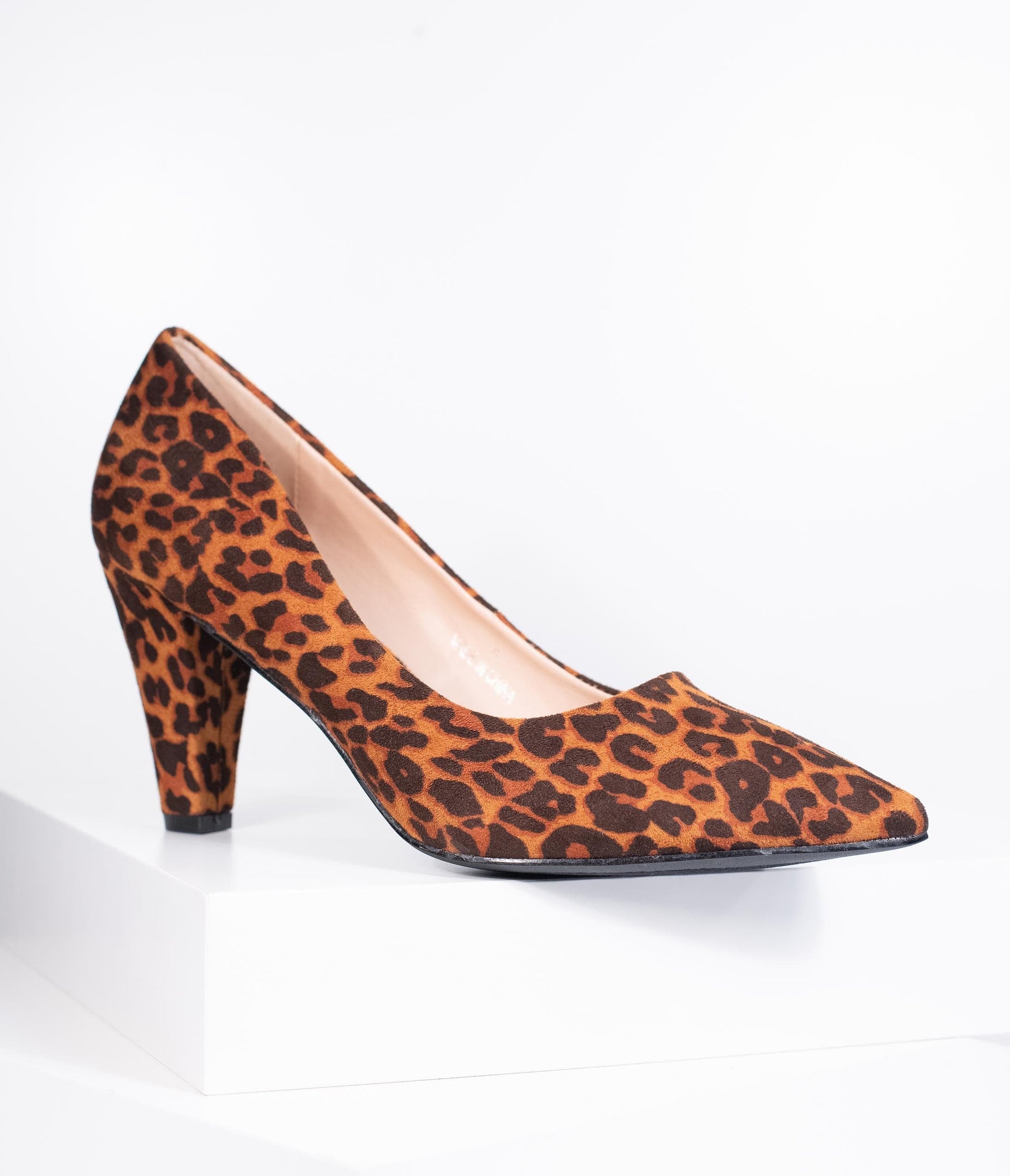 Leopard Print Suede Pointed Toe Heels - Unique Vintage - Womens, SHOES, HEELS