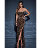Leopard Print Velvet Mermaid Maxi Dress - Unique Vintage - Maxi Dresses