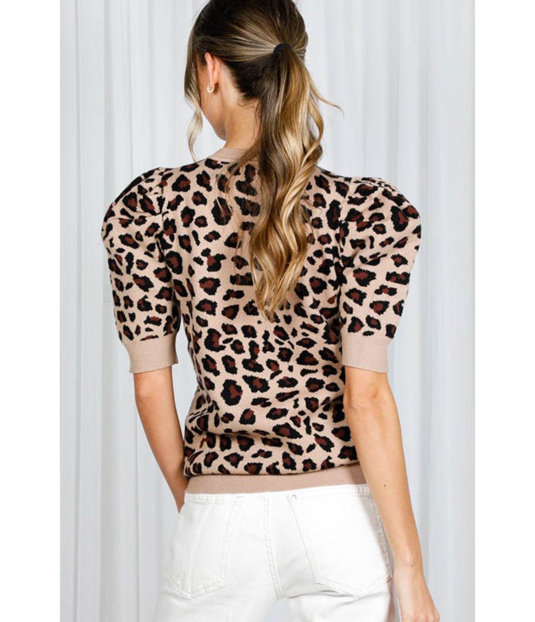Leopard Puff Sleeve Sweater - Unique Vintage - Womens, TOPS, SWEATERS