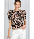 Leopard Puff Sleeve Sweater - Unique Vintage - Womens, TOPS, SWEATERS