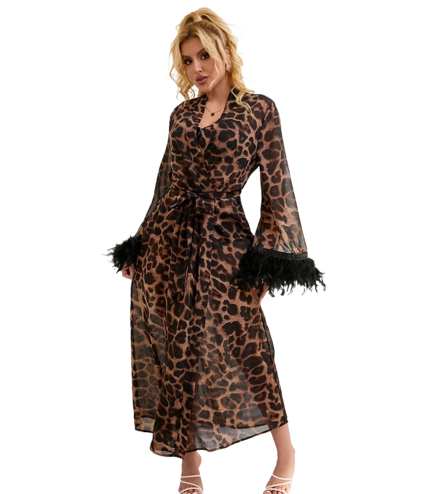 Leopard Sheer Robe - Unique Vintage - Womens, TOPS, Loungewear