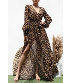 Leopard V Neck Maxi Dress - Unique Vintage - Maxi Dresses