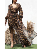 Leopard V Neck Maxi Dress - Unique Vintage - Maxi Dresses