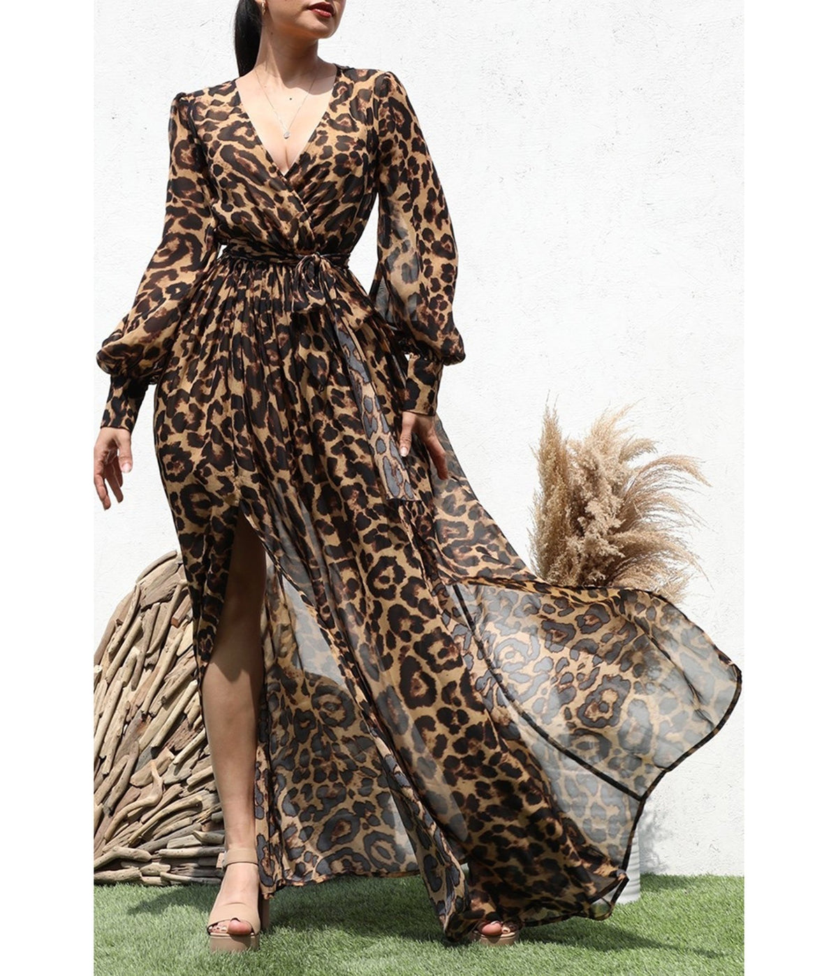 Leopard V Neck Maxi Dress - Unique Vintage - Maxi Dresses