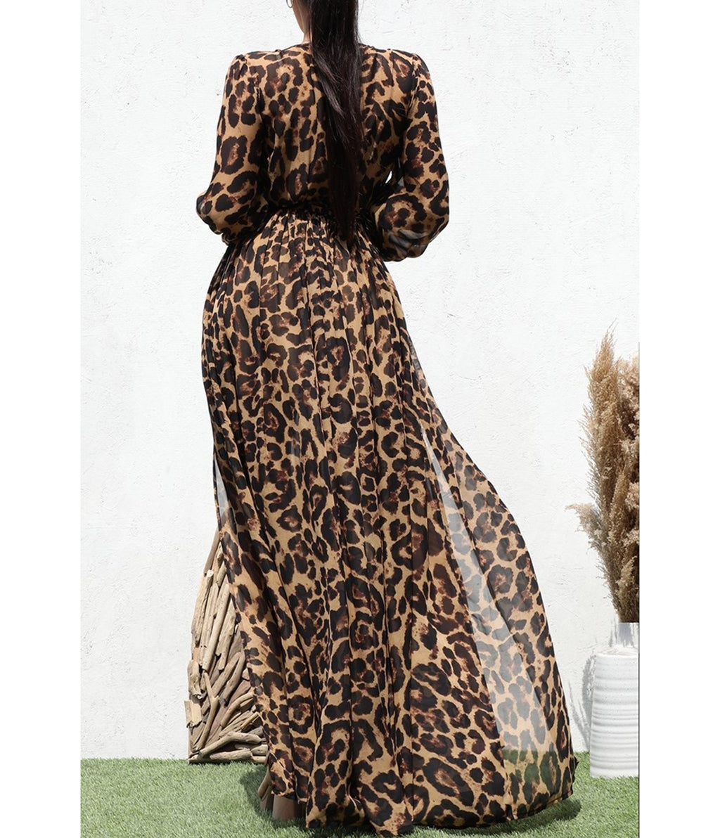 Leopard V Neck Maxi Dress - Unique Vintage - Maxi Dresses