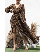 Leopard V Neck Maxi Dress - Unique Vintage - Maxi Dresses