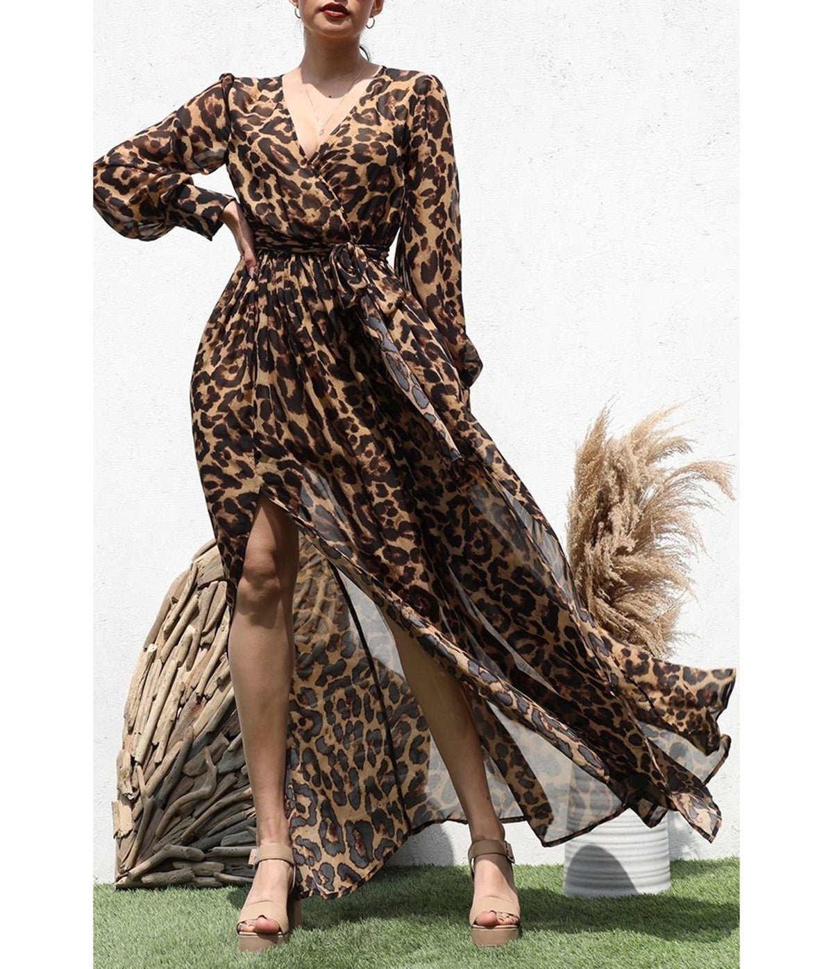 Leopard V Neck Maxi Dress - Unique Vintage - Maxi Dresses