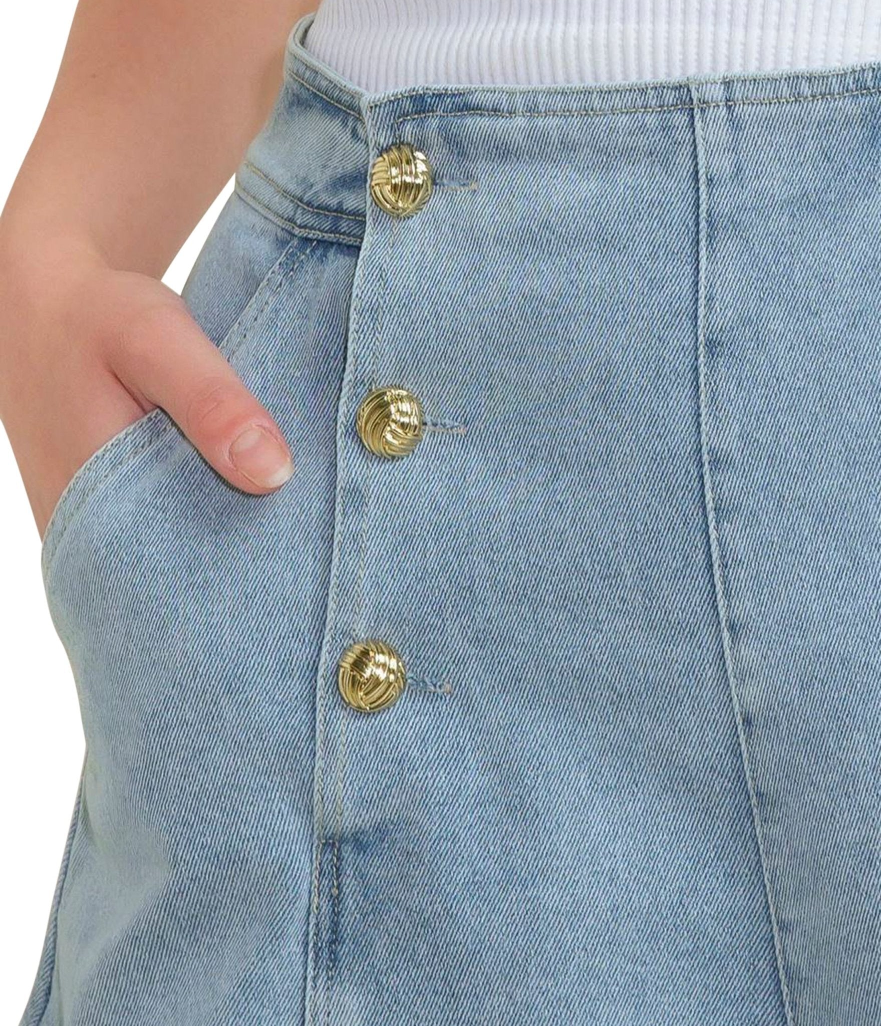 Light Blue Denim Chamomile Woven Shorts - Unique Vintage - Womens, BOTTOMS, SHORTS