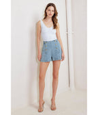 Light Blue Denim Chamomile Woven Shorts - Unique Vintage - Womens, BOTTOMS, SHORTS