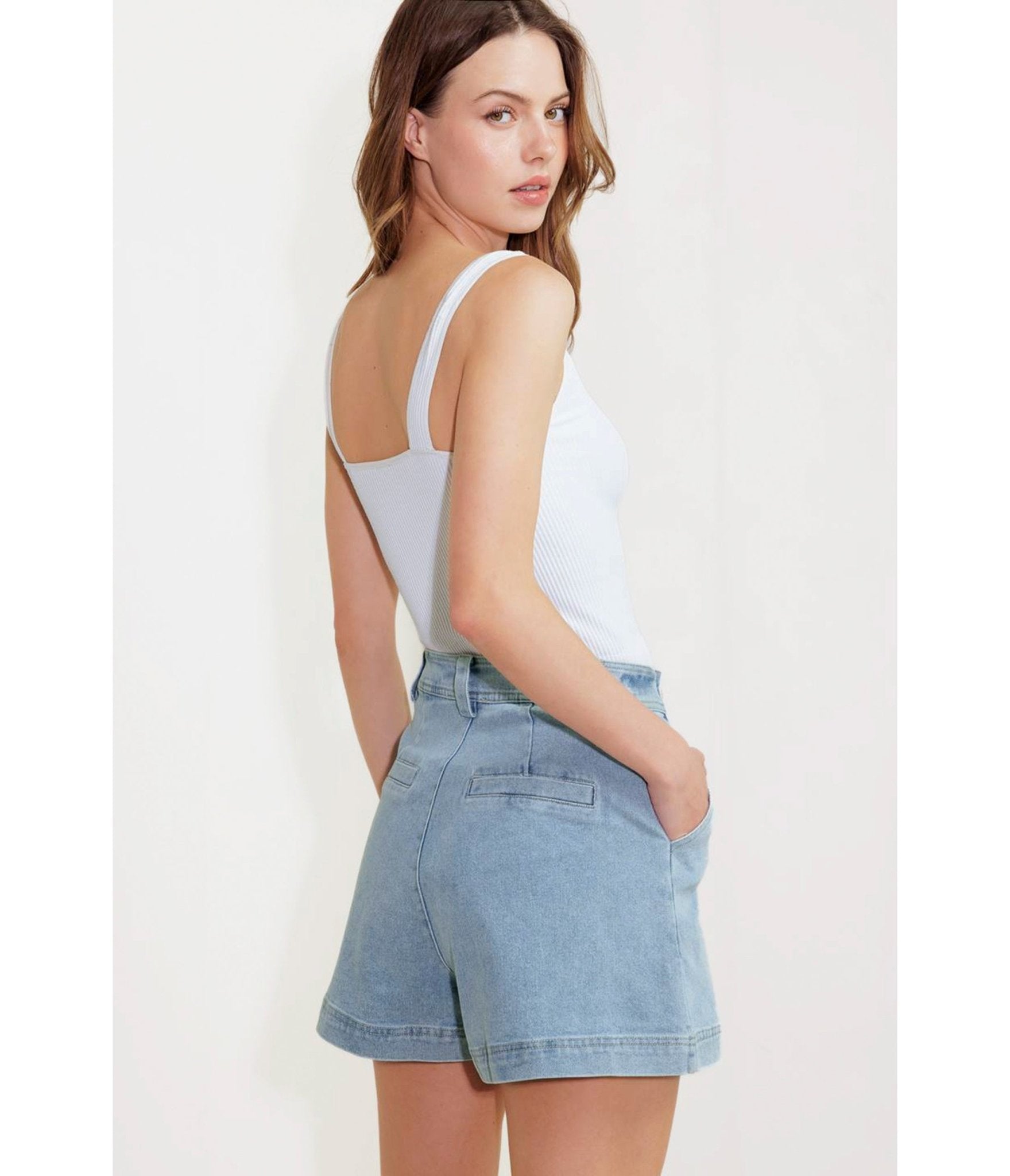 Light Blue Denim Chamomile Woven Shorts - Unique Vintage - Womens, BOTTOMS, SHORTS
