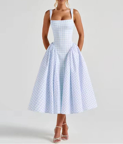 Light Blue Gingham Midi Dress Unique Vintage Light Blue Gingham Midi Dress Unique Vintage