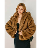 Light Brown Faux Fur Coat - Unique Vintage - Womens, TOPS, OUTERWEAR
