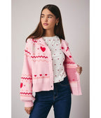 Light Pink Heart Cardigan - Unique Vintage - Womens, TOPS, SWEATERS
