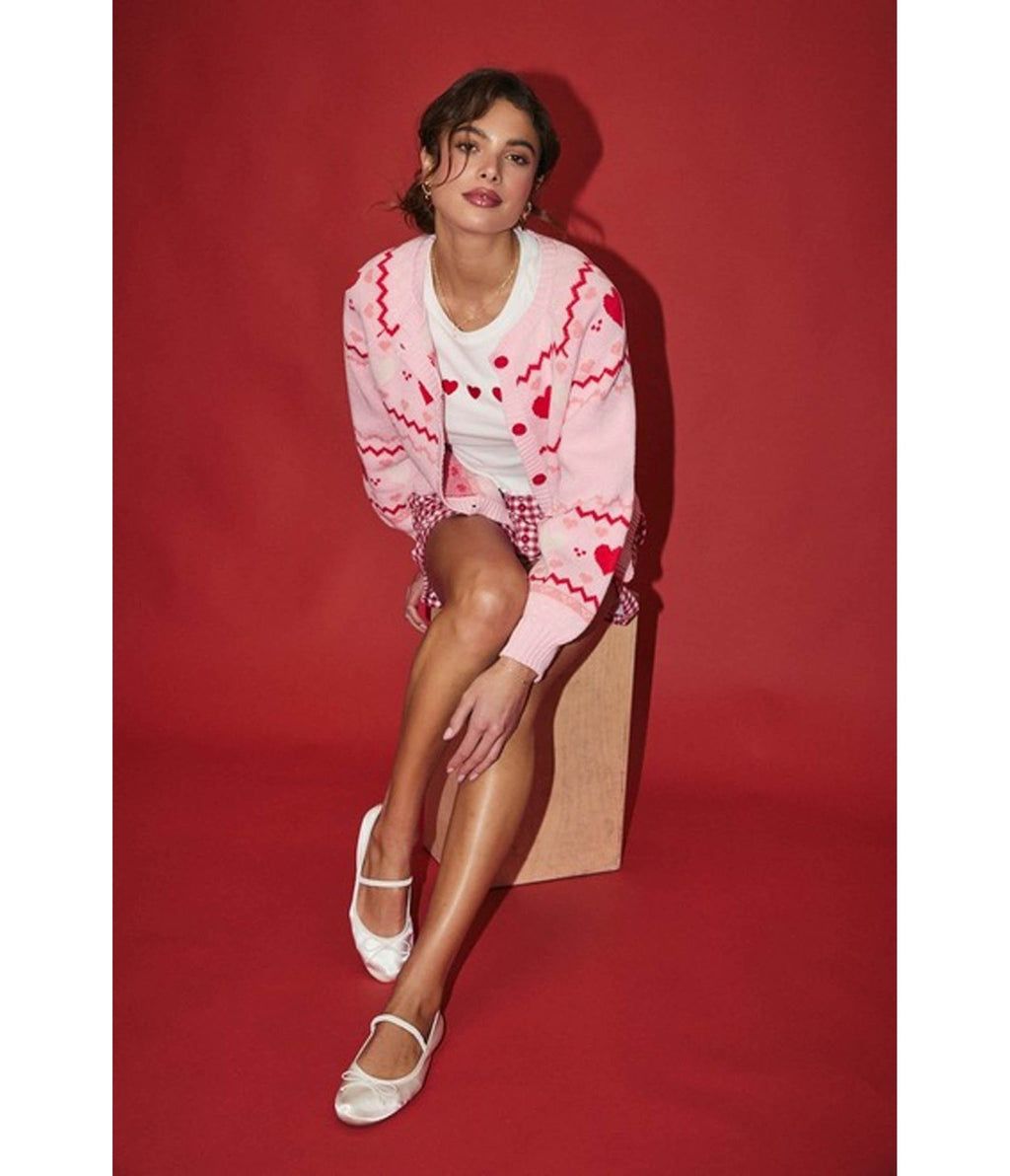 Light Pink Heart Cardigan - Unique Vintage - Womens, TOPS, SWEATERS