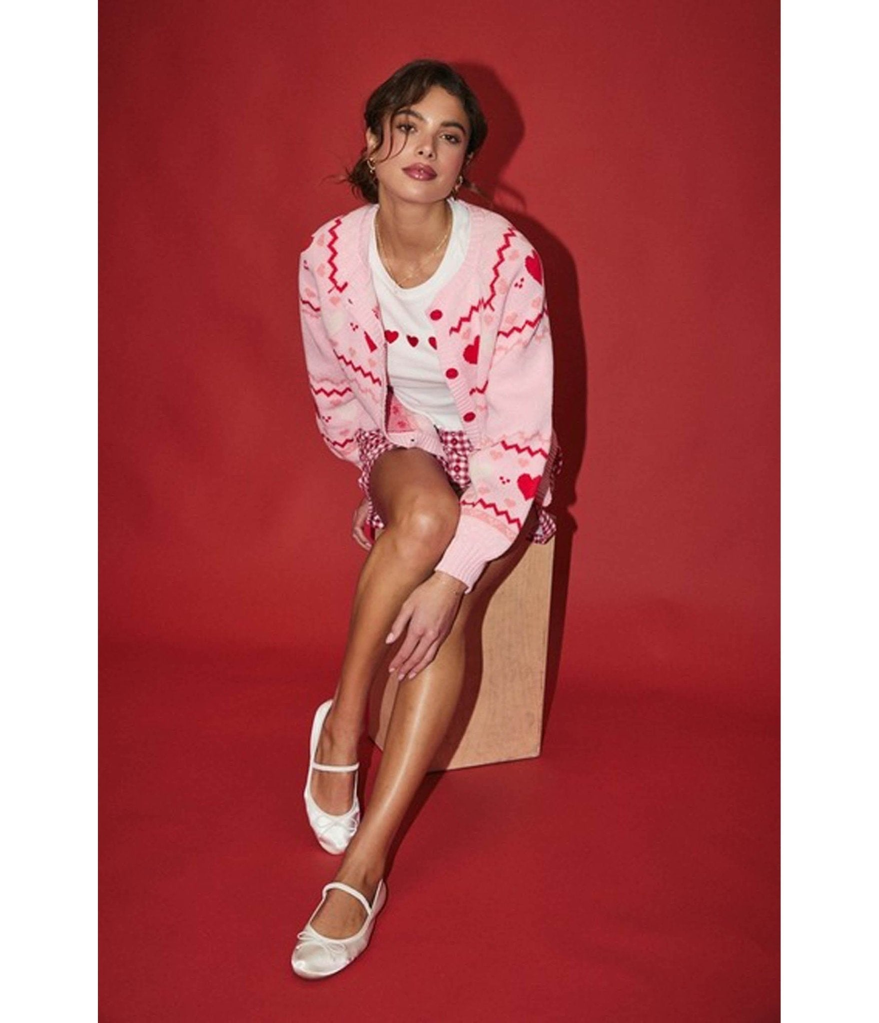 Light Pink Heart Cardigan - Unique Vintage - Womens, TOPS, SWEATERS