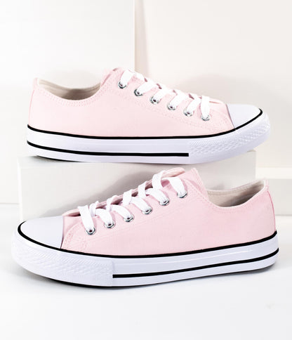 Light Pink Lace Up Canvas Sneakers - Unique Vintage - Womens, SHOES, SNEAKERS