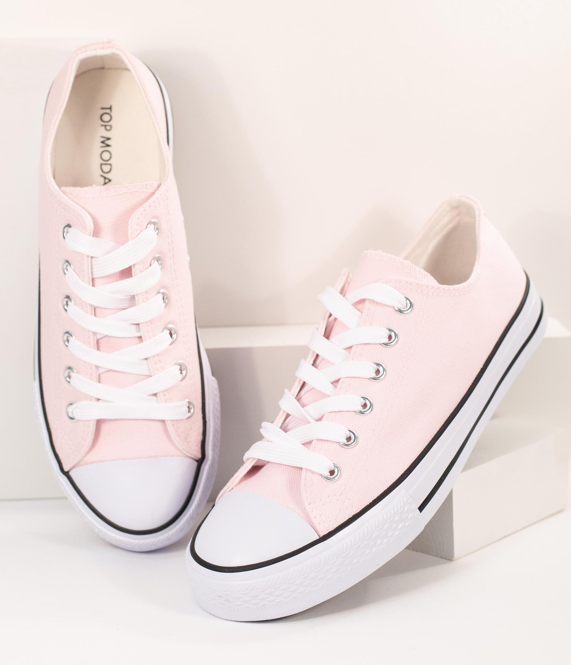 Light Pink Lace Up Canvas Sneakers - Unique Vintage - Womens, SHOES, SNEAKERS