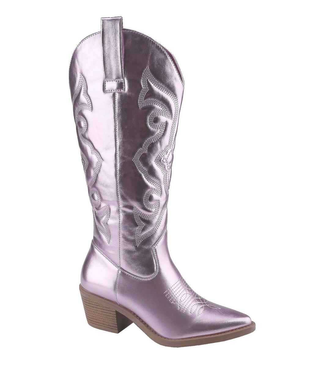 Light Pink Metallic Cowboy Boots - Unique Vintage - Womens, SHOES, BOOTS