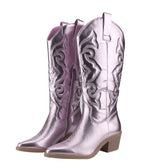 Light Pink Metallic Cowboy Boots - Unique Vintage - Womens, SHOES, BOOTS
