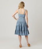Light Wash Denim Tiered Midi Dress - Unique Vintage - Womens, DRESSES, FIT AND FLARE