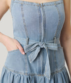 Light Wash Denim Tiered Midi Dress - Unique Vintage - Womens, DRESSES, FIT AND FLARE