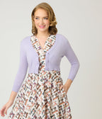 Lilac Three Quarter Sleeve Crop Cardigan - Unique Vintage - Womens, TOPS, SWEATERS