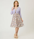 Lilac Three Quarter Sleeve Crop Cardigan - Unique Vintage - Womens, TOPS, SWEATERS