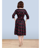 Lindy Bop Black Cherry Print Audrey Dress - Unique Vintage - Womens, DRESSES, FIT AND FLARE
