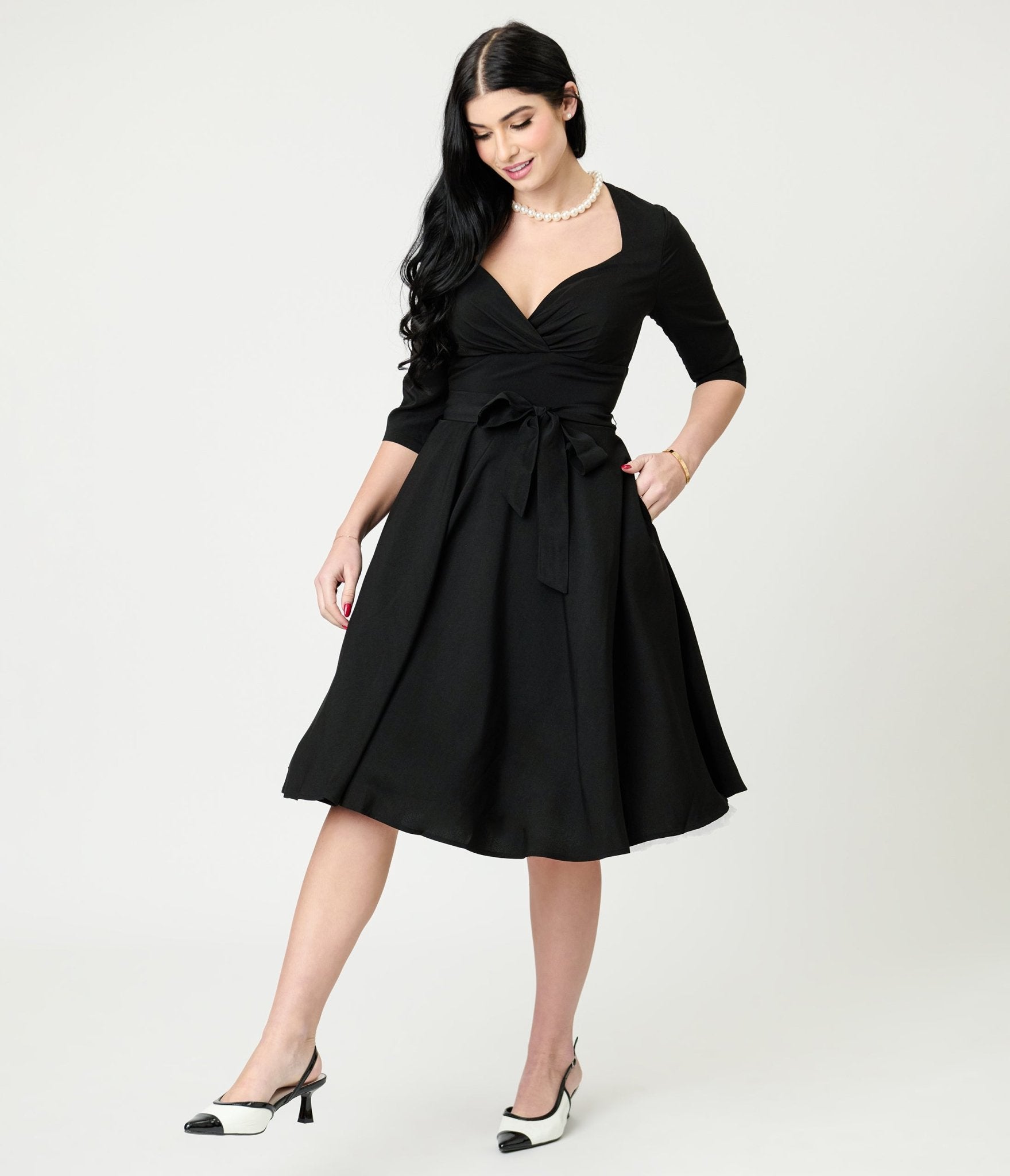 Lindy Bop Black Rita Flared Dress - Unique Vintage - Womens, DRESSES, FIT AND FLARE
