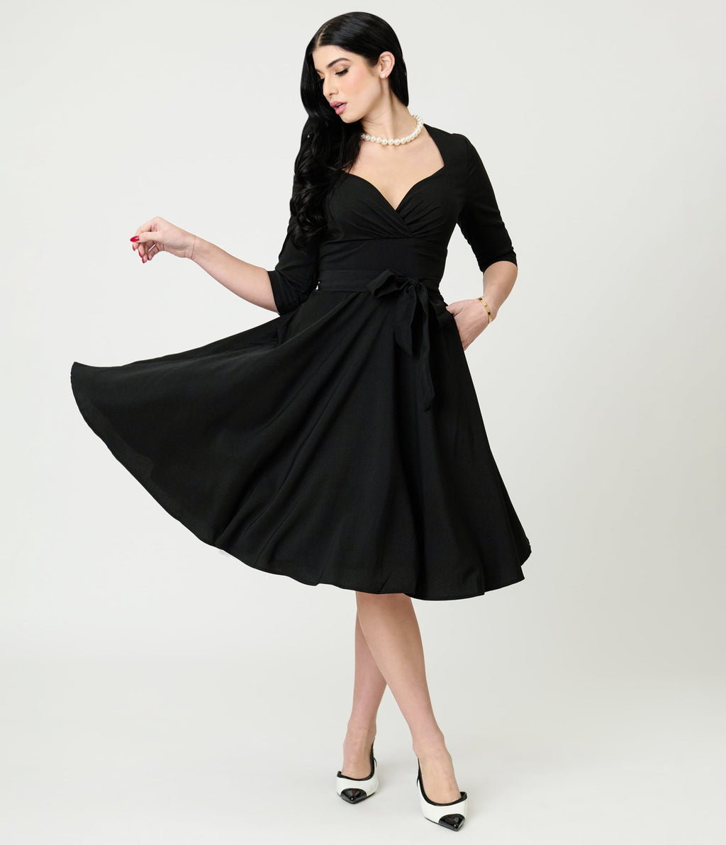 Lindy Bop Black Rita Flared Dress - Unique Vintage - Womens, DRESSES, FIT AND FLARE