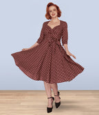 Lindy Bop Brown Polka Dot Rita Flared Dress - Unique Vintage - Womens, DRESSES, FIT AND FLARE