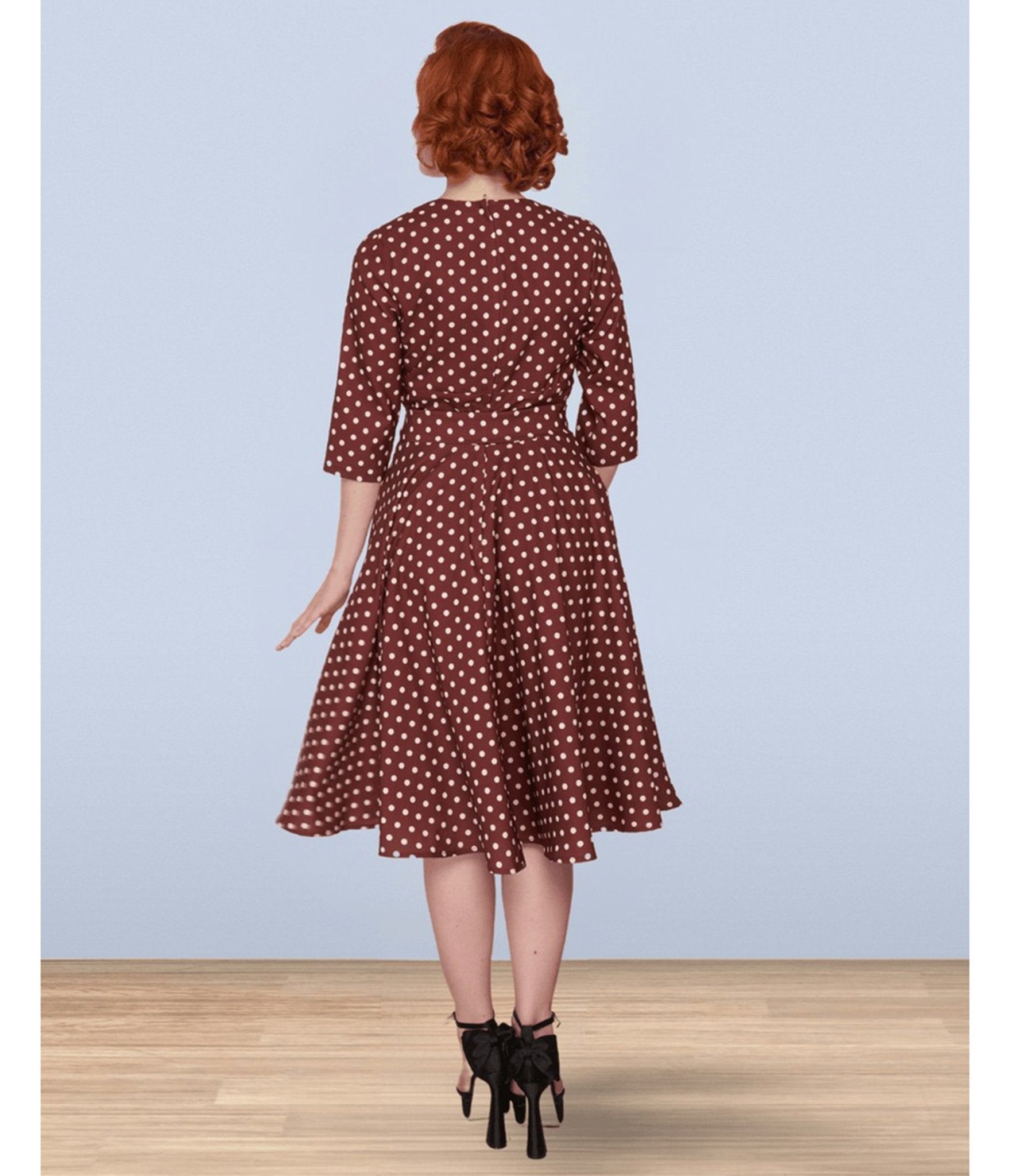 Lindy Bop Brown Polka Dot Rita Flared Dress Medium Lindy Bop Brown Polka Dot Rita Flared Dress Medium