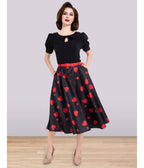 Lindy Bop Red Heart Print Christine Skirt - Unique Vintage - Womens, BOTTOMS, SKIRTS